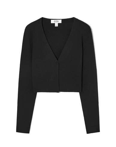 Cos Minimal Cropped V-neck Cardigan In Black