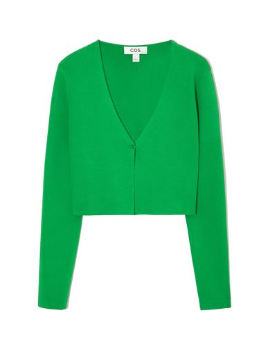 Cos Minimal Cropped V-neck Cardigan In Green