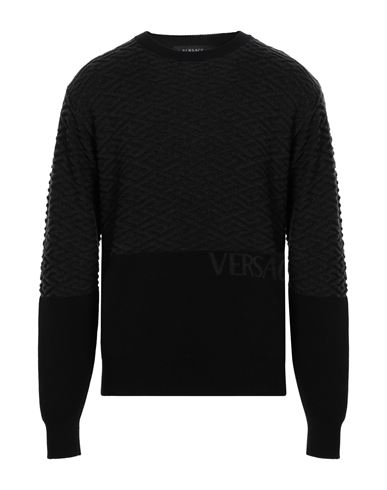 Versace Man Sweater Black Size 40 Wool, Elastane