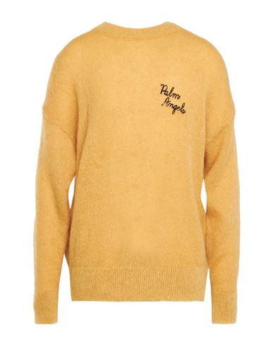 Palm Angels Man Sweater Mustard Size M Mohair Wool, Polyamide, Wool In Yellow