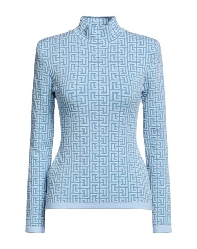 Balmain Woman Turtleneck Sky Blue Size 4 Wool, Viscose, Polyamide, Elastane