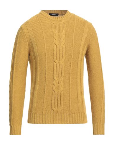 Alpha Studio Man Sweater Ocher Size 40 Merino Wool, Alpaca Wool, Polyamide In Yellow