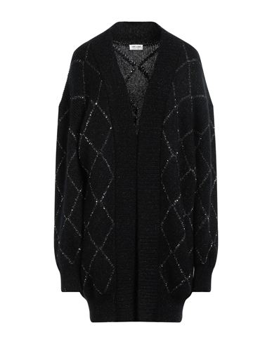 Saint Laurent Woman Cardigan Black Size M Mohair Wool, Polyamide, Metallic Fiber, Polyester, Cotton