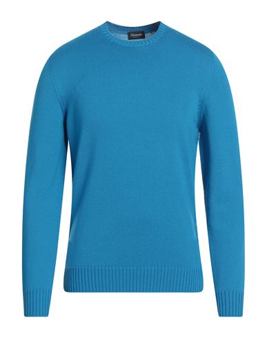 Drumohr Man Sweater Azure Size 46 Merino Wool In Blue