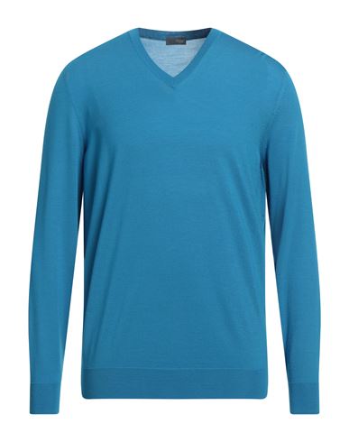 Drumohr Man Sweater Azure Size 42 Super 140s Wool In Blue