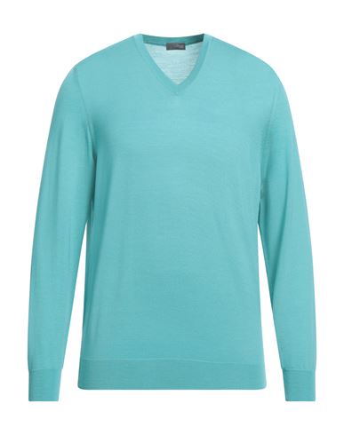 Drumohr Man Sweater Turquoise Size 40 Super 140s Wool In Blue