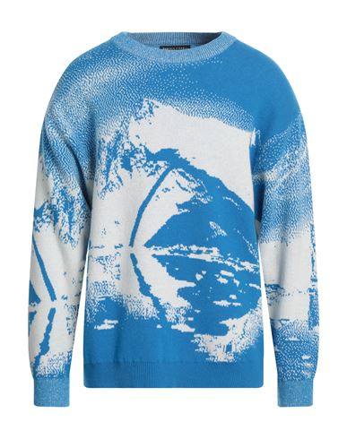 Daniele Fiesoli Man Sweater Azure Size L Merino Wool, Polyamide In Blue