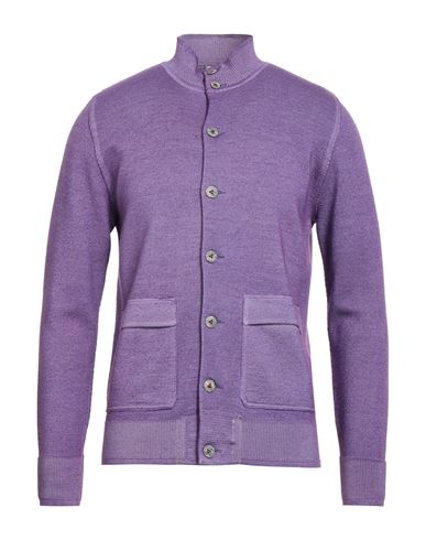 H953 Man Cardigan Purple Size 38 Merino Wool In Purple