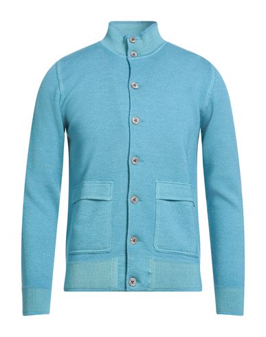 H953 Man Cardigan Azure Size 38 Merino Wool In Blue