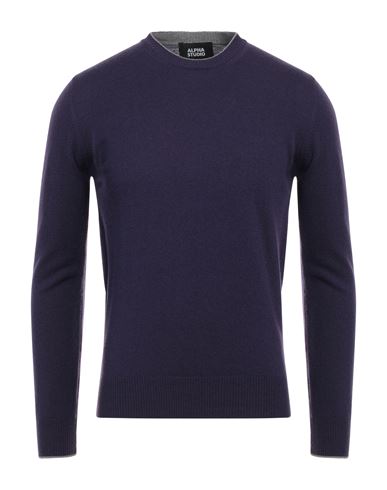 Alpha Studio Man Sweater Dark Purple Size 42 Wool