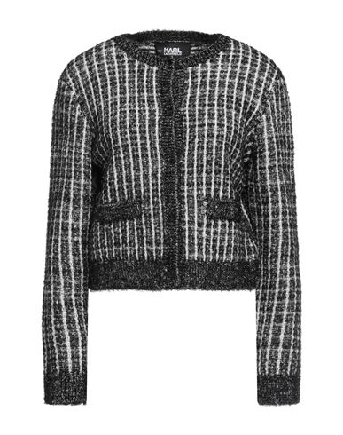 KARL LAGERFELD KARL LAGERFELD WOMAN CARDIGAN BLACK SIZE M POLYESTER, SYNTHETIC FIBERS, COTTON, METAL, ALPACA WOOL