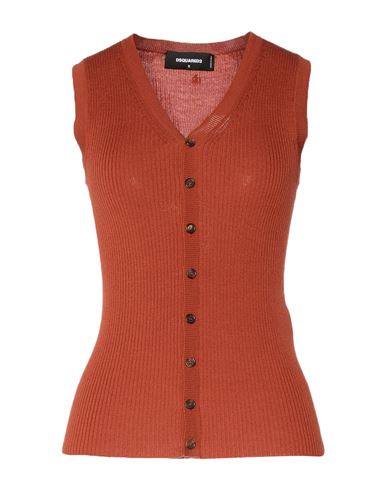 Dsquared2 Woman Cardigan Rust Size M Virgin Wool In Red