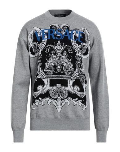Versace Man Sweater Grey Size 44 Wool, Viscose, Polyester