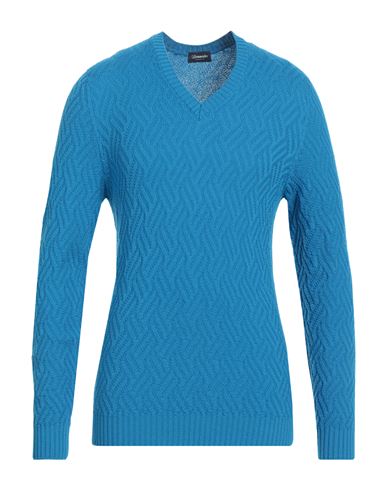 Drumohr Man Sweater Azure Size 40 Merino Wool In Blue