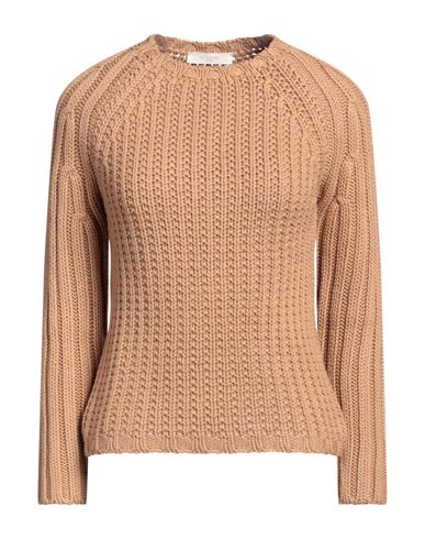 Shop Zanone Woman Sweater Camel Size 4 Virgin Wool In Beige