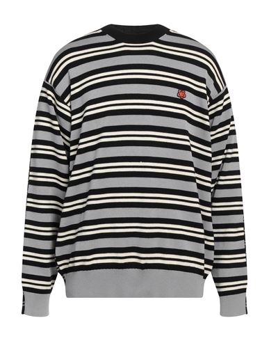 Kenzo Floral-embroidered Striped Jumper In Grey