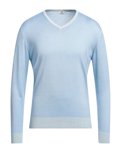 Luigi Borrelli Napoli Man Sweater Azure Size 40 Cashmere, Silk In Blue
