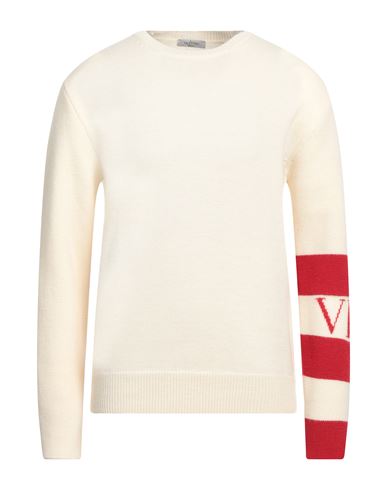 Valentino Man Sweater Cream Size Xl Virgin Wool In White