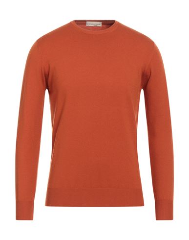 Cashmere Company Man Sweater Rust Size 38 Merino Wool, Elastane In Red