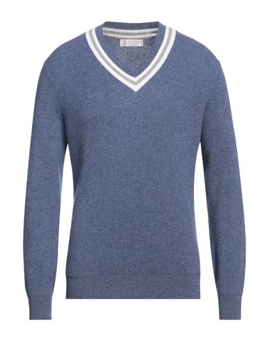 Brunello Cucinelli Man Sweater Slate Blue Size 42 Cashmere