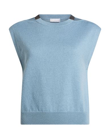 Brunello Cucinelli Woman Sweater Light Blue Size Xl Cashmere, Ecobrass, Acetate, Silk