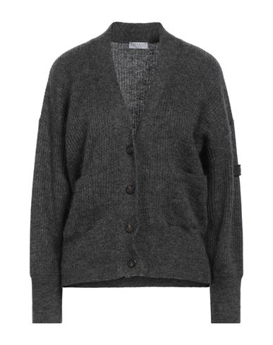 Brunello Cucinelli Woman Cardigan Lead Size 3xl Mohair Wool, Polyamide, Wool, Metallic Fiber, Ecobra In Grey