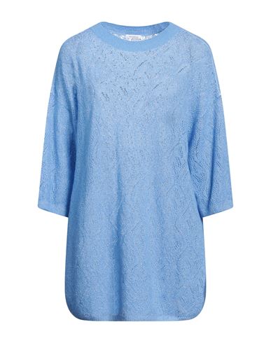 Malo Woman Sweater Azure Size L Cashmere, Linen, Polyamide In Blue