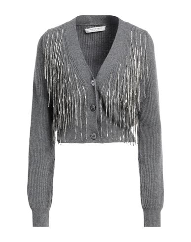 Philosophy Di Lorenzo Serafini Woman Cardigan Lead Size 6 Virgin Wool, Metal, Glass In Grey