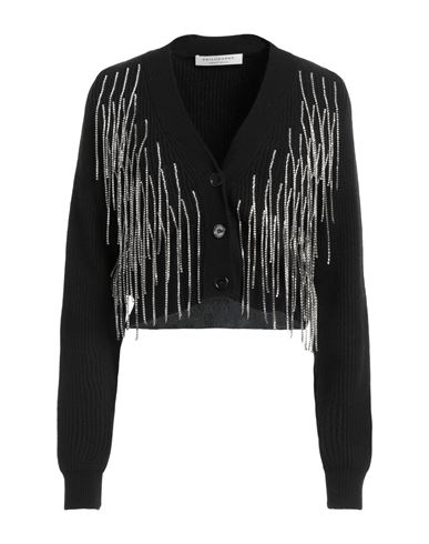 Philosophy Di Lorenzo Serafini Woman Cardigan Black Size 8 Virgin Wool, Metal, Glass