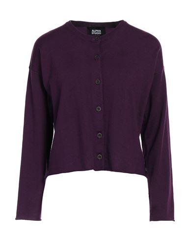 Alpha Studio Woman Cardigan Purple Size 8 Merino Wool