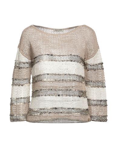 Angelo Marani Woman Sweater Khaki Size 4 Linen, Viscose, Metallic Polyester, Polyamide In Beige