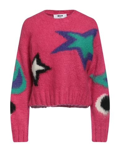 Msgm Woman Sweater Fuchsia Size M Acrylic, Polyamide, Mohair Wool In Pink