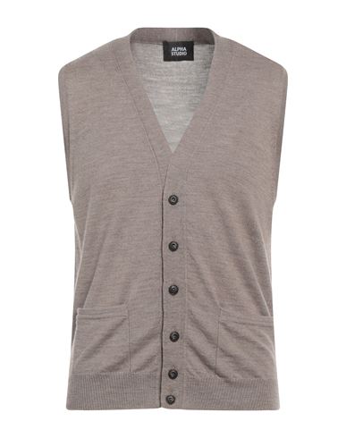 Alpha Studio Man Cardigan Khaki Size 44 Merino Wool In Beige