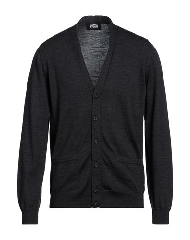 Alpha Studio Man Cardigan Steel Grey Size 44 Merino Wool In Black