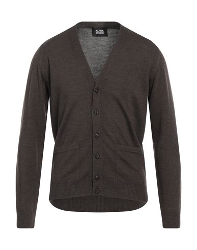 Alpha Studio Man Cardigan Dark Brown Size 44 Merino Wool