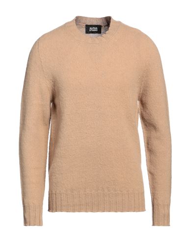 Shop Alpha Studio Man Sweater Sand Size 40 Wool In Beige