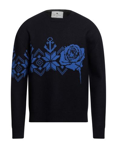 Etro Man Sweater Midnight Blue Size L Virgin Wool