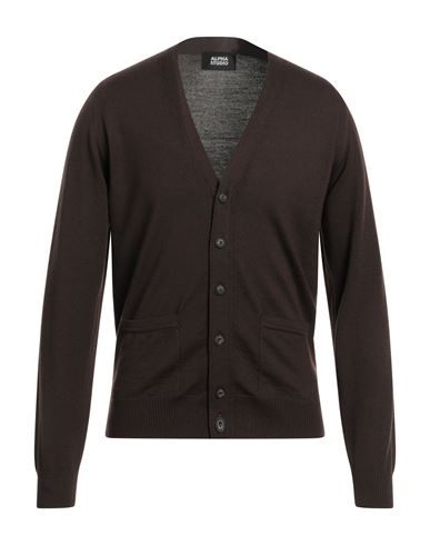 Alpha Studio Man Cardigan Dark Brown Size 44 Merino Wool