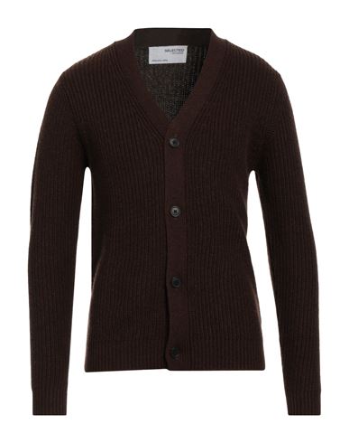 Selected Homme Man Cardigan Cocoa Size Xl Cotton, Nylon, Acrylic, Wool In Brown