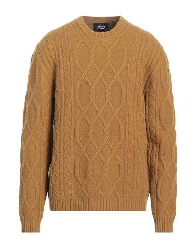 Shop Alpha Studio Man Sweater Camel Size 42 Alpaca Wool, Polyamide, Cotton, Modal, Elastane In Beige