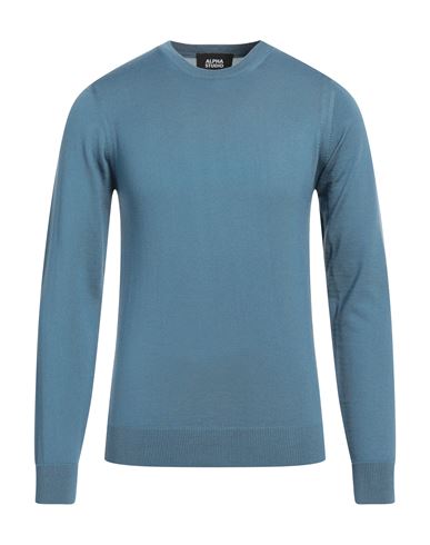 Alpha Studio Man Sweater Slate Blue Size 44 Merino Wool