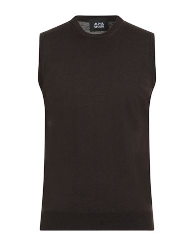 Alpha Studio Man Sweater Dark Brown Size 42 Merino Wool In Brown