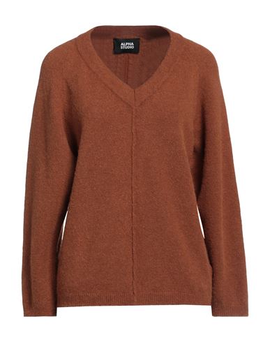 Alpha Studio Woman Sweater Tan Size 10 Alpaca Wool, Polyamide, Cotton, Modal, Elastane In Brown