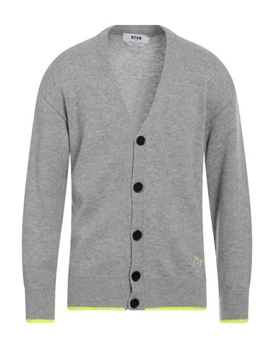 Msgm Man Cardigan Light Grey Size L Wool, Cashmere