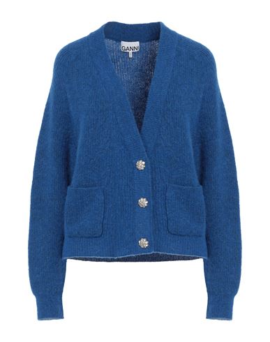 Ganni Woman Cardigan Blue Size L Alpaca Wool, Merino Wool, Polyamide, Elastane