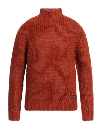Dsquared2 Man Turtleneck Rust Size M Wool, Polyamide, Bovine Leather In Red