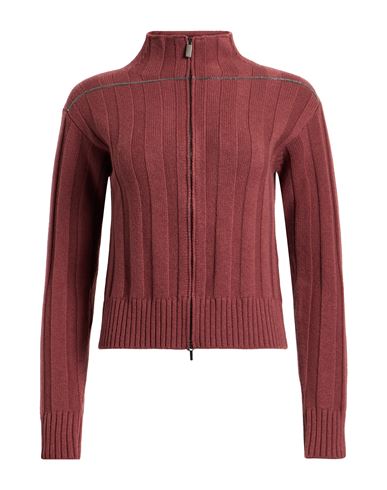 Fabiana Filippi Woman Cardigan Brick Size 4 Merino Wool, Silk, Cashmere In Burgundy