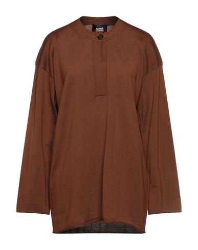 Alpha Studio Woman Sweater Brown Size 8 Merino Wool