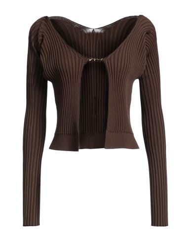 Jacquemus 'la Maille Pralu Longue' Brown Ribbed Cardigan With Logo Charm In Viscose Woman In Brown