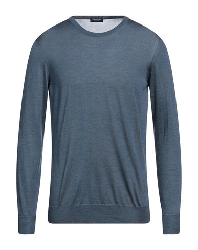 Drumohr Man Sweater Slate Blue Size 44 Silk